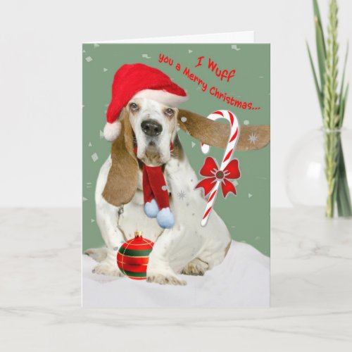 Basset Hound Wish You Merry Christmas Holiday Card