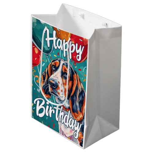 Basset Hound with Balloons Birthday Medium Gift Bag