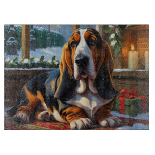 Basset Hound With Christmas Lights Holiday Cutting Board