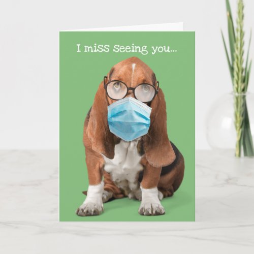 Basset Hound With Face Mask and Foggy Glasses Card
