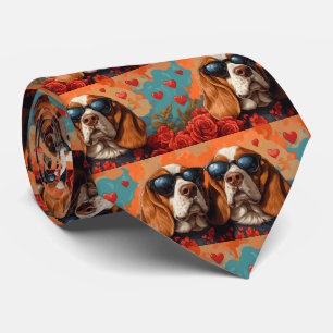 Basset Hound With Heart Roses Valentine's Day Neck Tie