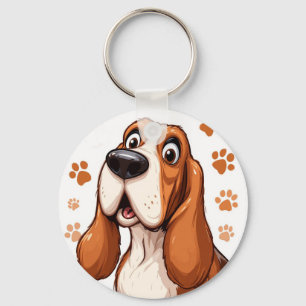 🐶 Basset Hound With Pawprint Design For Dog Lover Keychain