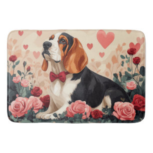 Basset Hound with Roses - Valentine's Day  Bath Mat