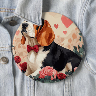 Basset Hound with Roses - Valentine's Day Button