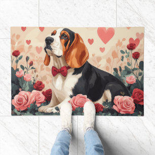 Basset Hound with Roses - Valentine's Day Doormat