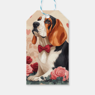 Basset Hound with Roses - Valentine's Day Gift Tags