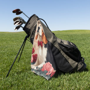 Basset Hound with Roses - Valentine's Day Golf Towel