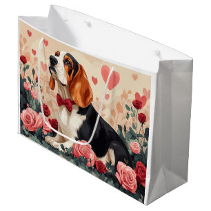Basset Hound with Roses - Valentine's Day Large Gift Bag