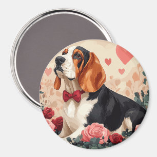 Basset Hound with Roses - Valentine's Day Magnet