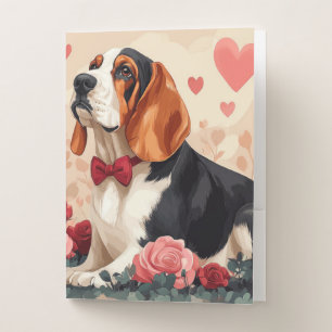 Basset Hound with Roses - Valentine's Day Pocket Folder
