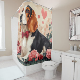 Basset Hound with Roses - Valentine's Day  Shower Curtain