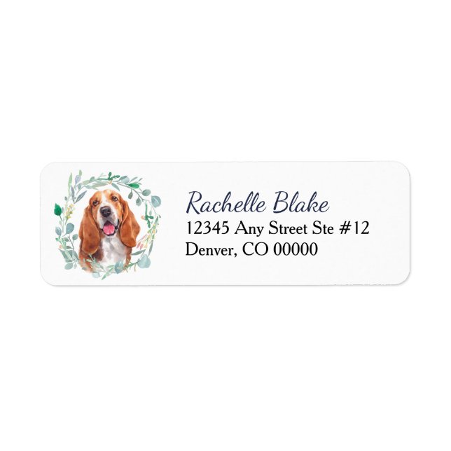 Basset Hound Wreath Return Address Label (Front)