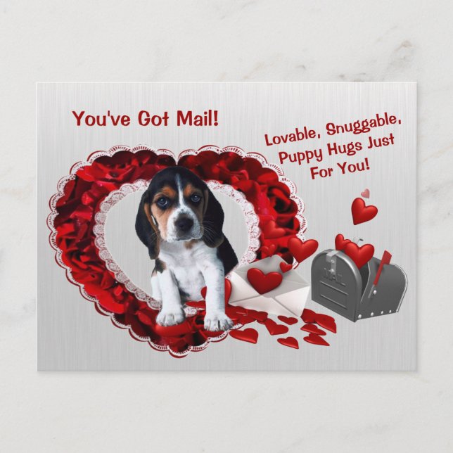 Basset Hound You've Got Mail Puppy Hugs Valentine Holiday Postcard (Front)