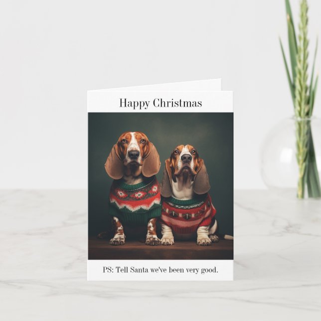 Basset Hounds Happy Christmas Card (Front)