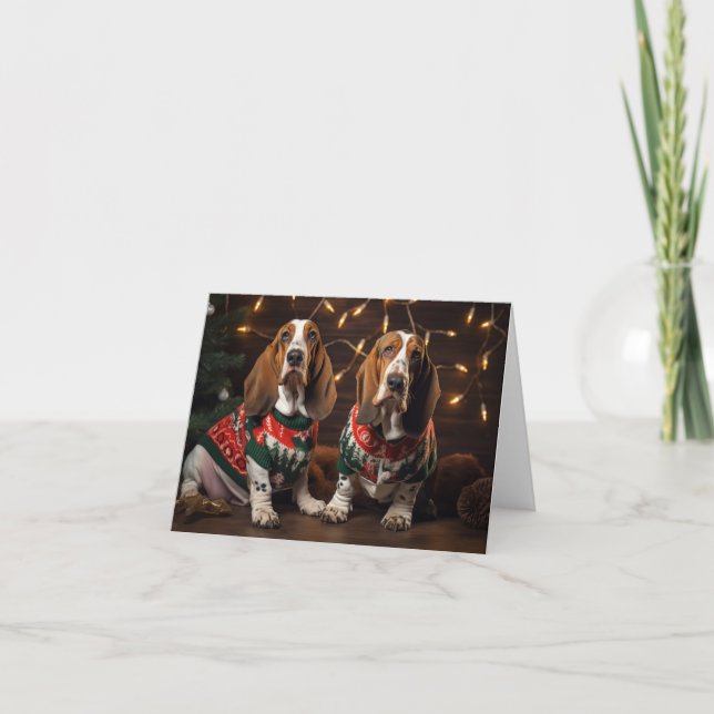 Basset Hounds in Christmas Sweaters Card (Front)