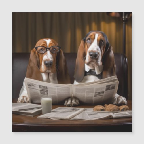 Basset hounds reading the newspaper