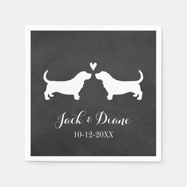 Basset Hounds Wedding Couple with Custom Text Paper Napkins (Front)