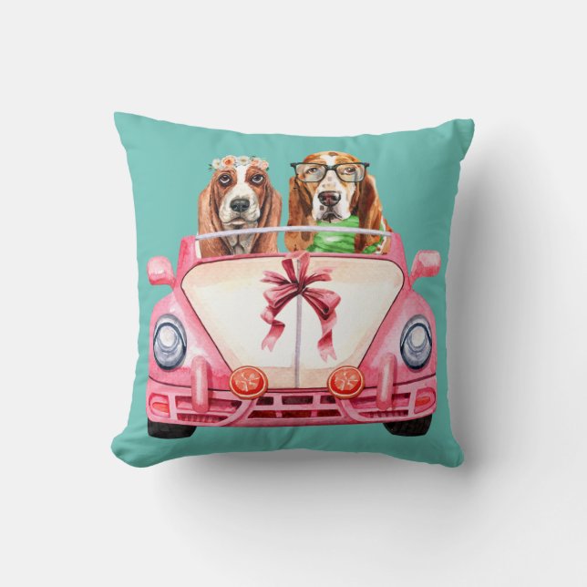 Basset Hound's Wedding Design Throw Pillow (Front)