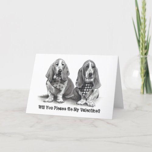 BASSET HOUNDS Will You Please Be My Valentine Holiday Card