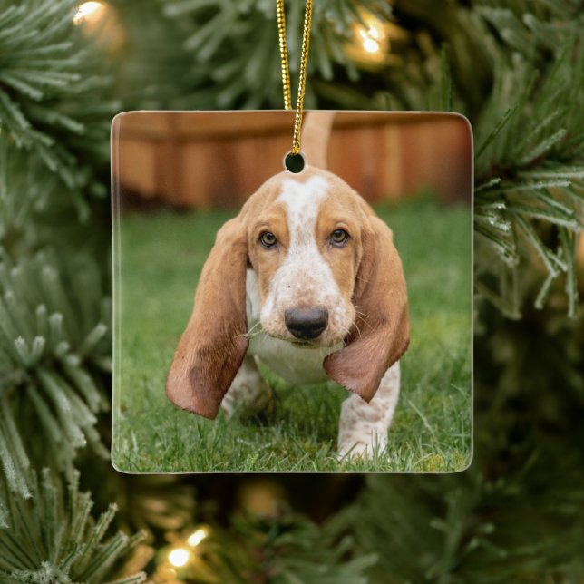 Basset Houng Puppy Walking Ceramic Ornament (Tree)