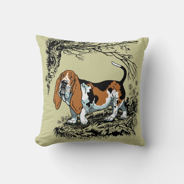 basset illustration throw pillow (Front)