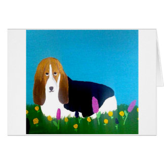 Basset in a field of flowers cards