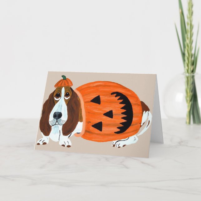 Basset In Pumpkin Suit Card (Front)