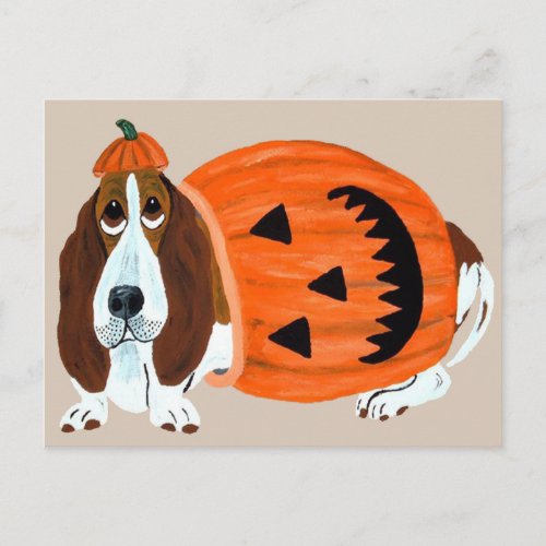 Basset In Pumpkin Suit Postcard