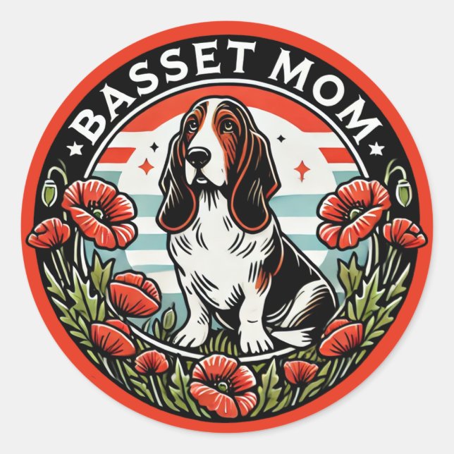 Basset Mom                                         Classic Round Sticker (Front)