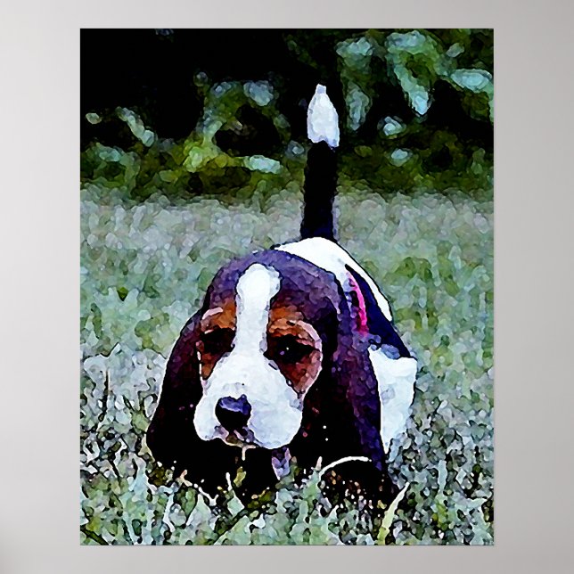 Basset Puppy Walking - Black Brown White Poster (Front)