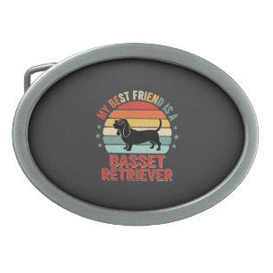 Basset Retriever Retro Sunset Dog Belt Buckle