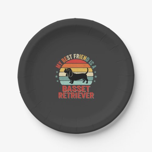 Basset Retriever Retro Sunset Dog Paper Plates