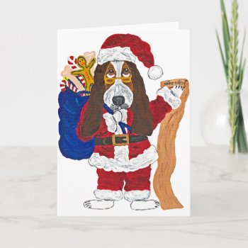 Basset Santa Checking List Of Good Bassets Holiday Card by Squirreldumplings at Zazzle