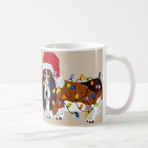 Basset Tangled In Christmas Lights Coffee Mug