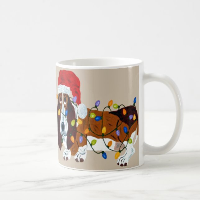 Basset Tangled In Christmas Lights Coffee Mug (Right)