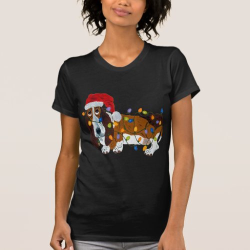 Basset Tangled In Christmas Lights T_Shirt