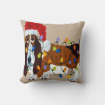 Basset Tangled In Christmas Lights Throw Pillow at Zazzle
