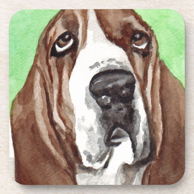 Basset Watercolor Beverage Coaster (Front)