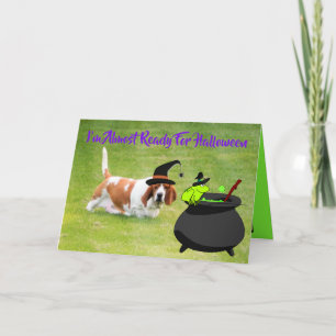 Basset "Witch" w/Frog & Cauldron On Halloween Card