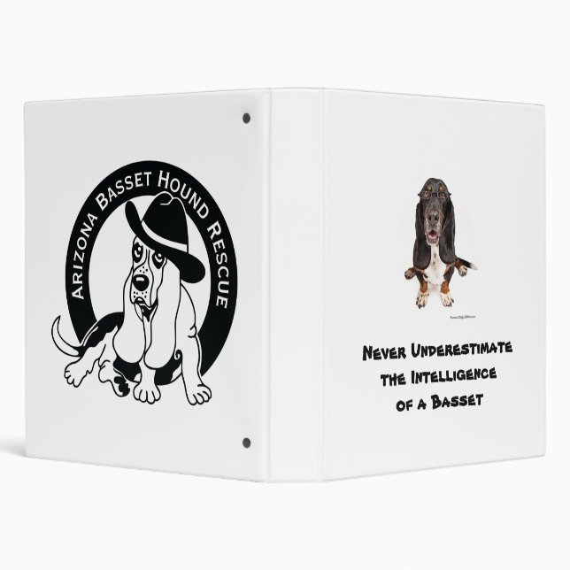 Basset with Glasses, Never Underestimate the In... 3 Ring Binder (Background)