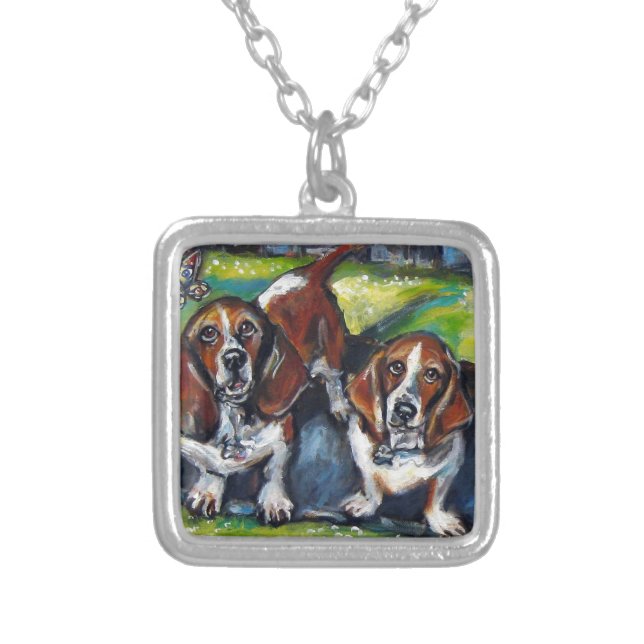 Bassets Murphy & Maddy Silver Plated Necklace (Front)