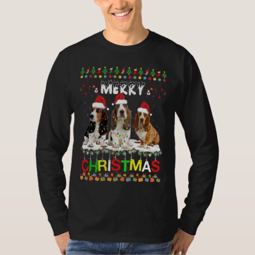 Bassett Hound Christmas Tree Light Pajama Xmas Dog T_Shirt