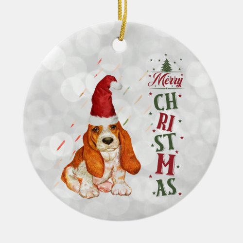 Bassett Hound Cute Dog Christmas Ceramic Ornament