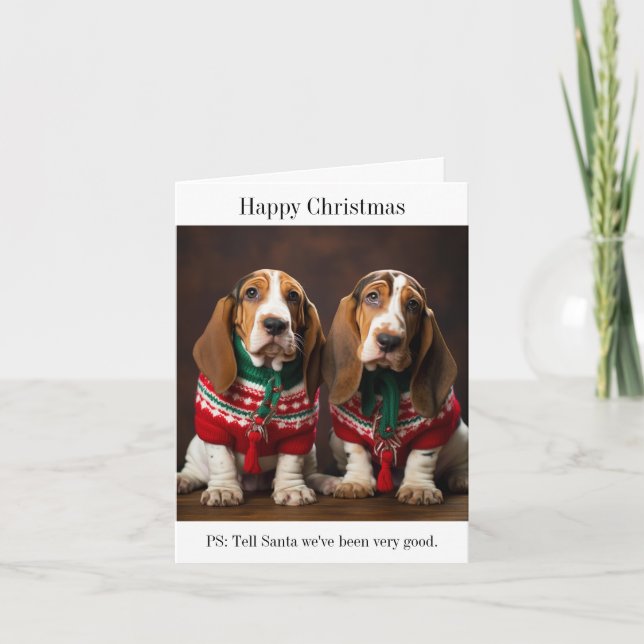 Bassett Hound Puppies Christmas Card (Front)