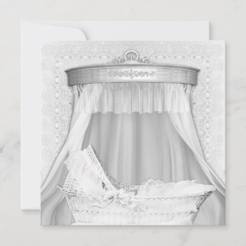 Bassinet Elegant Pure White Baby Shower Invitation