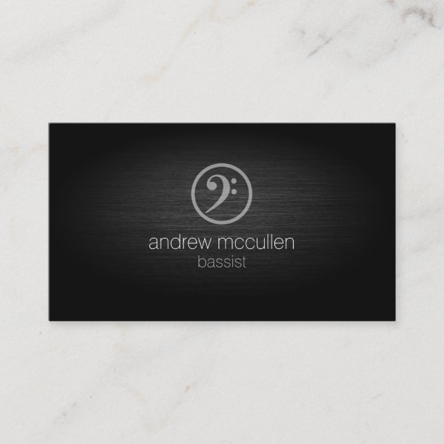 Bassist  Bass Clef Icon Brushed Metal Musician Business Card (Front)