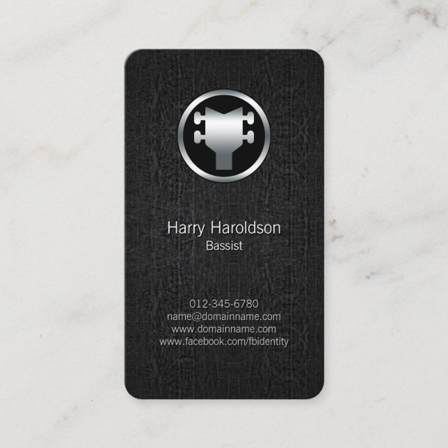 Bassist Bass Headstock Black Grunge Business Card (Front)