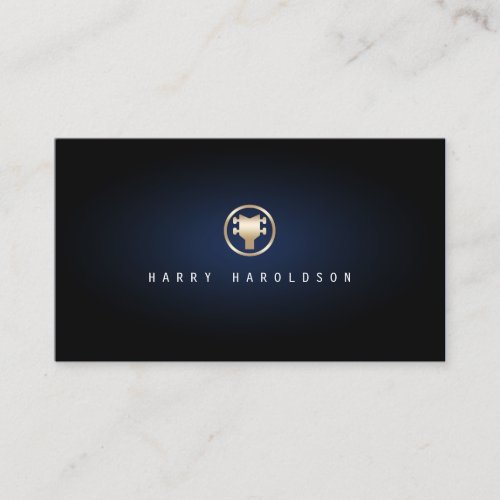 Bassist Gold Bass Guitar Headstock Icon Blue Glow Business Card