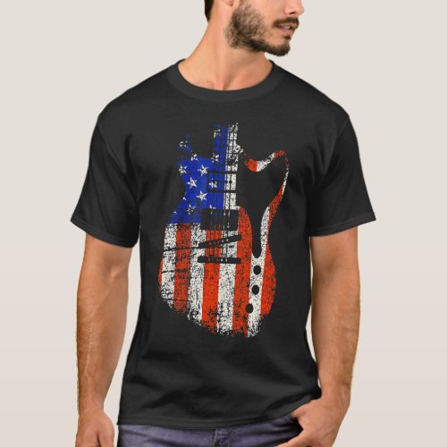 Bassist USA American Flag Bass Guitar Player T_Shirt