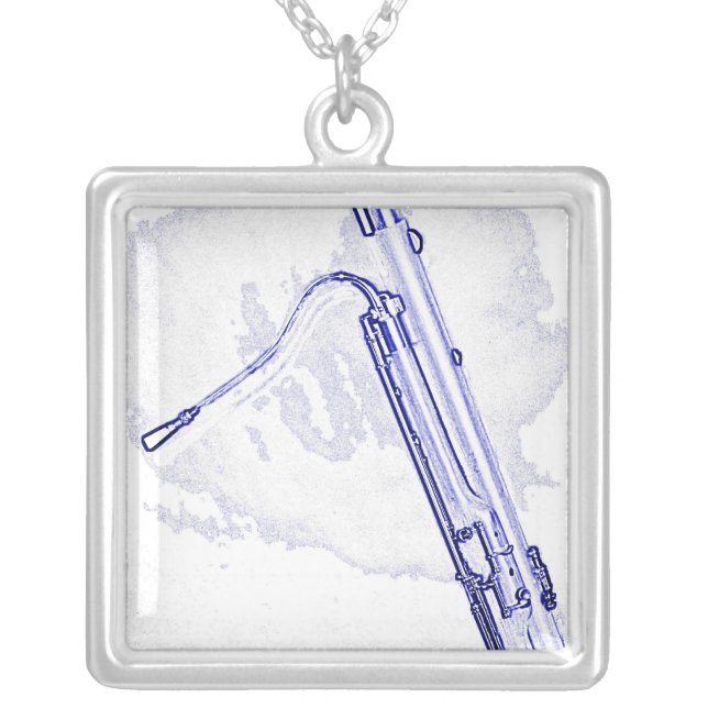 Bassoon Blue Ink Drawing Necklace (Front)